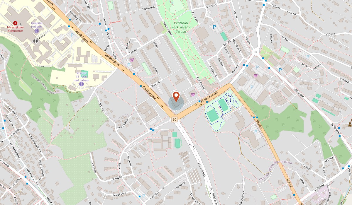 Mapa s vyznačeným místem Sociální péče 2773/2, 400 11 Ústí nad Labem